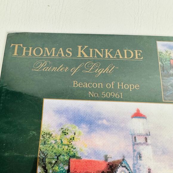 Vintage Thomas Kinkade Beacon Of Hope Embellished Cross Stitch Kit Crafts New - Picture 2 of 5